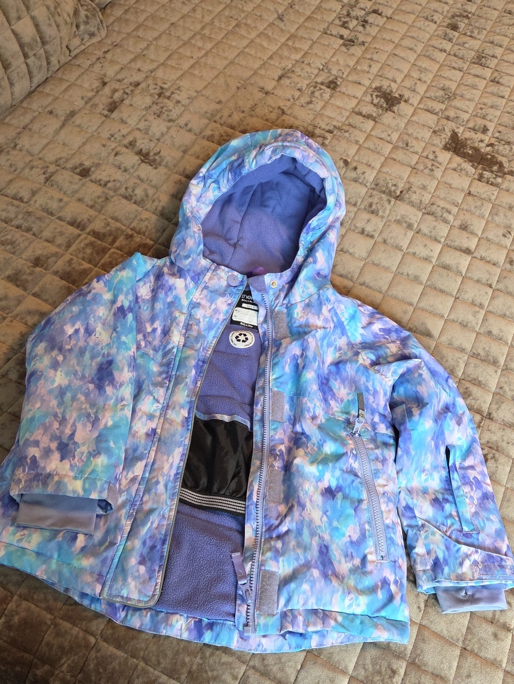 Therm Kids Hooded Puffer Jacket in Purple Watercolor Print